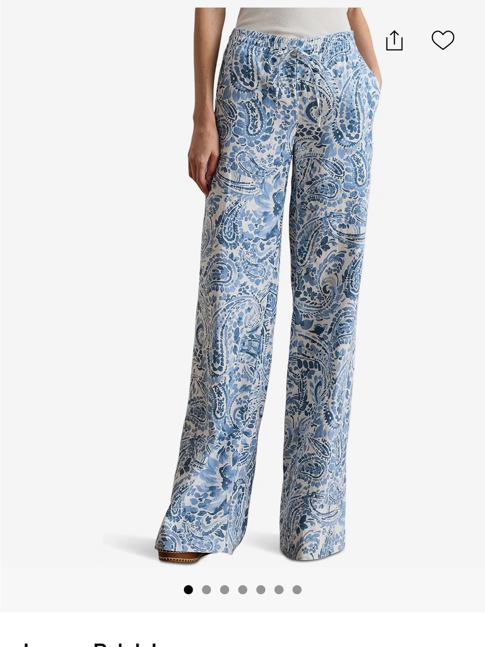 Lauren Ralph Lauren Light Blue Paisley Wide-Leg Lounge Pants